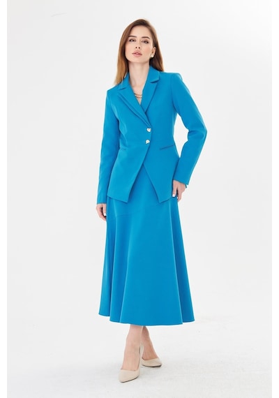 Lovelf Gold Düğmeli Çift Yaka Etekli Takım Çivit Mavi