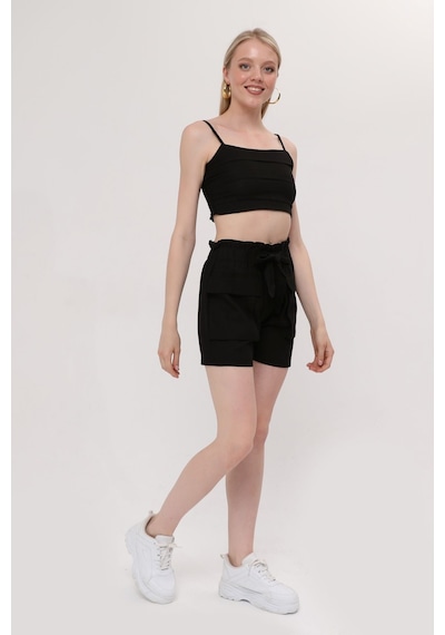 Hgfashion İkili Crop Şort Takım Siyah Renk Siyah