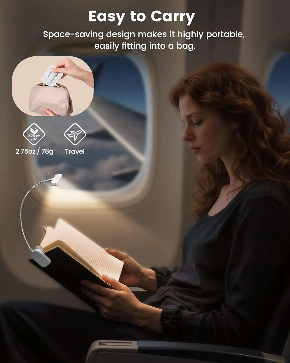 Glocusent Esnek Boyunlu Klipsli Kitap Okuma Lambası 1200mah Usb-c 90 Saat Cct Dim Gece Okuma Işığı - Mor