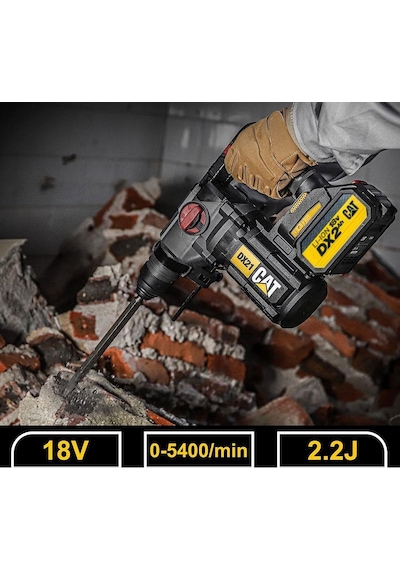 Cat DX21BC 18Volt 2.0Ah 2.2J Li-ion Tek Akülü Şarjlı Kömürsüz Profesyonel Sds-Plus Pnömatik Kırıcı/Delici