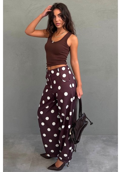 Madmext Kahverengi Puantiyeli Beli Lastikli Balon Kadın Pantolon Mg2886