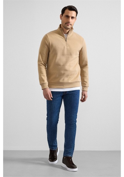 Süvari Bej Regular Düz Yarım Balıkçı Yaka Sweatshirt Ssw2013700001-bj3 Bej