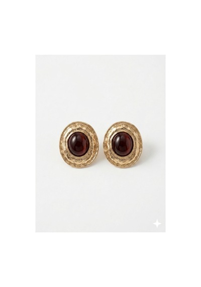 Bordo Taşlı Gold Çelik Küpe Bordo - 868799360 Bordo