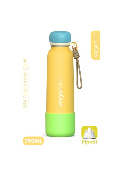 750 Ml Pipetli Sızdırmaz Paslanmaz Çelik Termos Matara El Askılı Bpa İçermez 750ml 1106ff Sarı