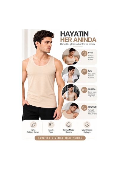 Westicgiyim Erkek Ten Rengi Modal Atlet Pamuklu Esnek Nefes Alan Yumuşak Günlük İç Giyim S M L Xl 2xl Bej
