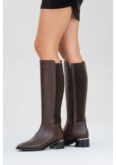 Luvishoes Luvi Shoes Rochos Kahve Cilt Streç Detaylı Hakiki Deri Kadın Çizme Kahve Rengi