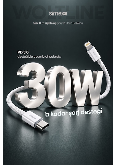 Type-c To Lightning 2 Metre Kablo 30w Pd Hızlı Şarj İphone 11 12 13 14 Uyumlu