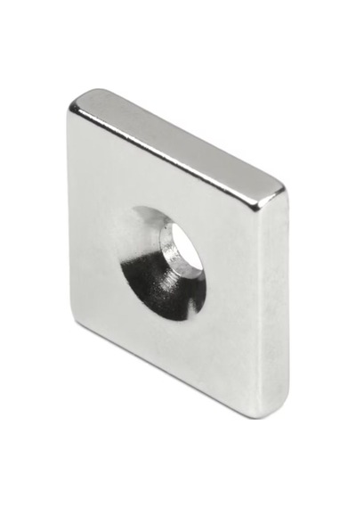 5 Adet, Köşeli, Neodyum Mıknatıs, 20x20x5 Mm, D:10/5 Mm, Havşa Delikli, Güçlü Magnet, N35 Kalite