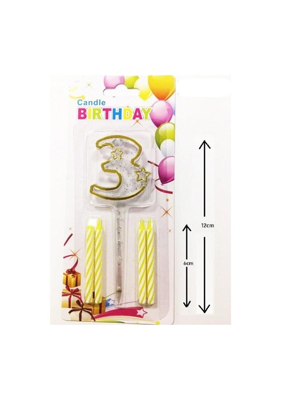 Mika Şeffaf 3 Rakam Gold Mum Set