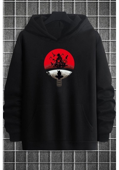 Uyguntarz Unisex Itachi Uchiha Baskılı Sweatshirt siyah