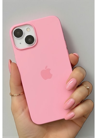Iphone 13-14 Uyumlu Kılıf Logolu Lansman Soft Yumuşak Içi Kadife Silikon Kapak Pembe