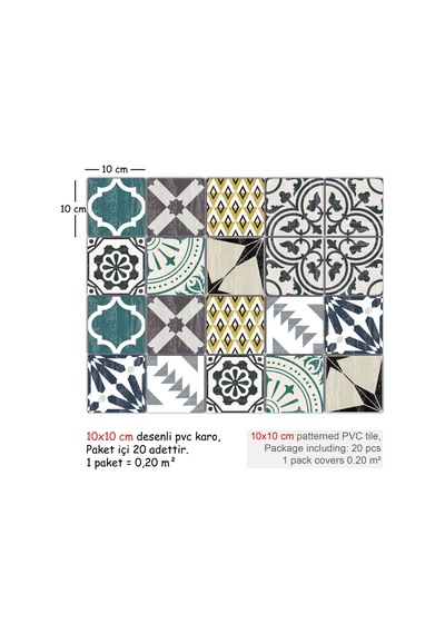 Tink Kendinden Yapışkanlı Retro Yeşil Desenli Pvc Karo Kaplama 10x10 Cm 20'li Paket