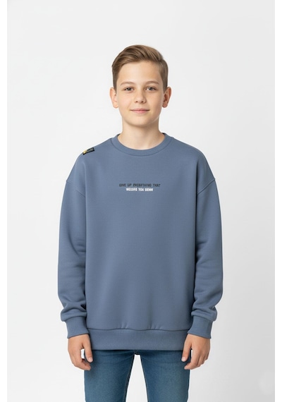 Bisiklet Yaka Baskı Detaylı Erkek Çocuk Sweatshirt-90930 İndigo
