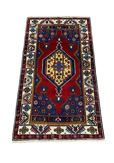 El Dokuma Sıfır Yahyalı Halısı 90x160 Kırmızı Lacivert Kök Boya Yün Halı