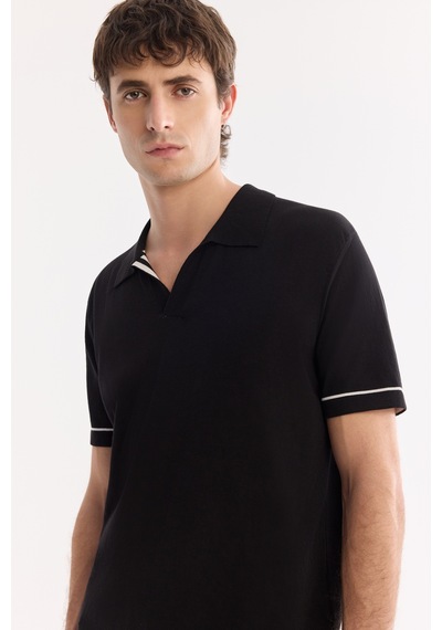 Avva Erkek Siyah Polo Yaka Düğmesiz %100 Pamuk Soft Touch Regular Fit Triko T-shirt A61y5041