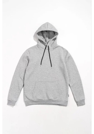 İkales Erkek Uzun Kol Kapşonlu Basic Sweatshirt Hoodie - Gri