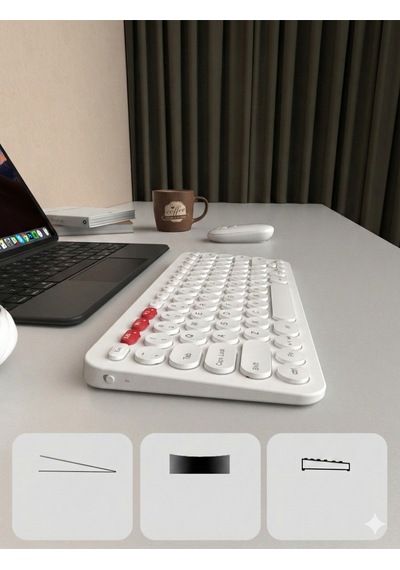 Beyaz Kablosuz Bluetooth Klavye Tablet Telefon Pc Uyumlu Sessiz Yuvarlak Tuşlu Slim Tasarım