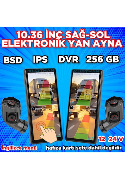Sağ-sol 10.36 İnç 2 Ch Elektronik Yan Ayna Kamera Bsd-dvr-ıps 12 24 Volt