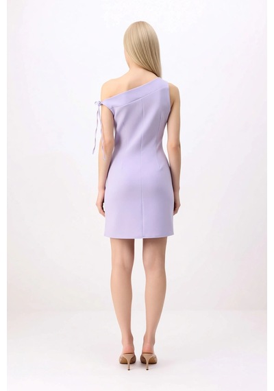 Benerly Kadın Asimetrik Yaka Kolsuz Mini Bodycon Esnek Dokuma Elbise Asta Lila