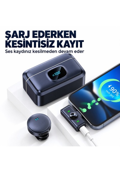 Q8 Kablosuz Yaka Mikrofonu Tyep-c Uyumlu 2.4ghz 20 Metre Menzil Dijital Şarj Göstergeli Mıknatızlı Kıskaçlı Telefon Bilgisayar Tablet Uyumlu-sütüdyo-canlı Yayın-vlog-pörortaj Uzun Pil Ömrü