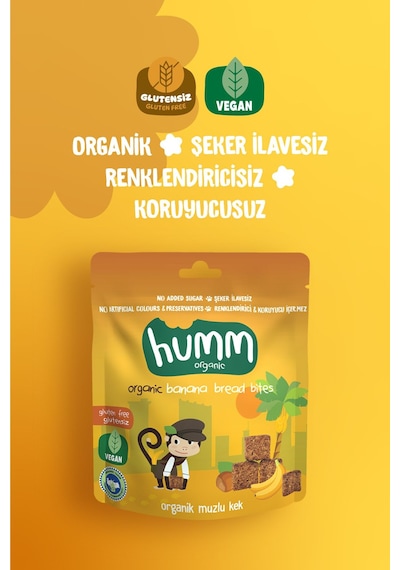 Humm Organic Organik Glutensiz Vegan Muzlu Kek Atıştırmalık 6 x 30 G