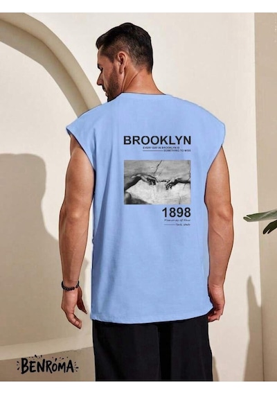 Brooklyn 1898 Baskılı Kolsuz Tişört Bebe Mavisi