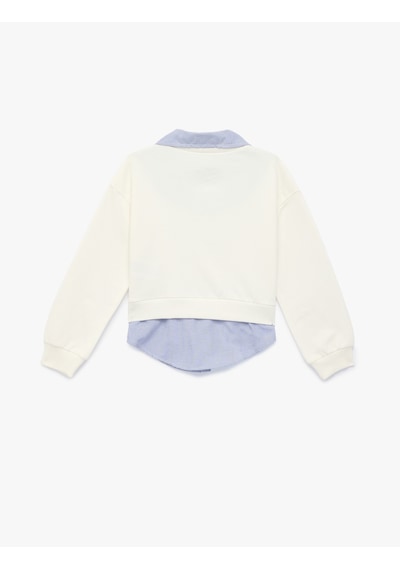 Koton Pamuklu Uzun Kollu Gömlek Detaylı Sweatshirt Ekru 6skg10007ak Ekru