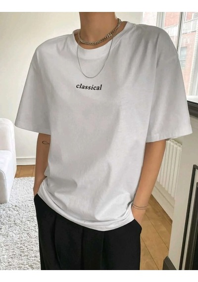 Kadın Beyaz Classical Ön Baskılı Oversize T-shirt Beyaz