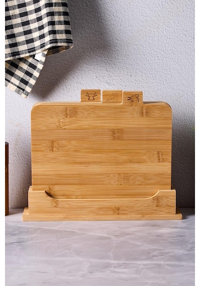 16668 Piero Bambu 3lü Standlı Kesme Tahtası Seti Kesim Panosu Ahşap Kesme Tahtası 32cm Genel