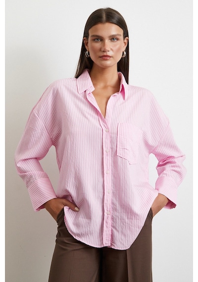 Never More Çizgili Oversize Gömlek Pembe Pembe
