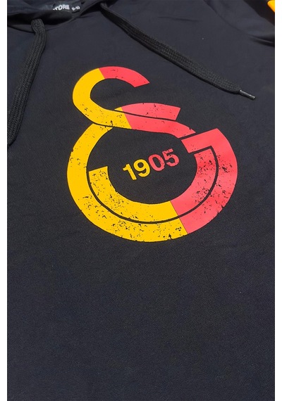 Galatasaray Lisanslı Logo Siyah Yetişkin Kapüşonlu Bayrak Sweat Kırmızı - Siyah