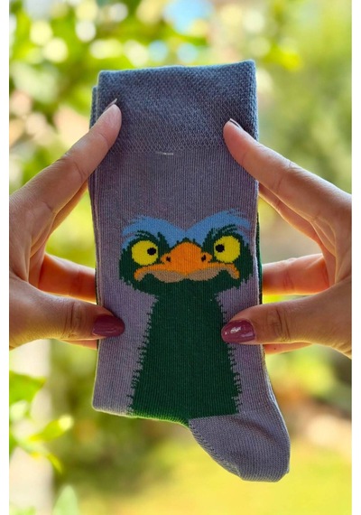 Lousocks Deve Kuşu Desenli Tasarım Unisex Soket Çorap Gri