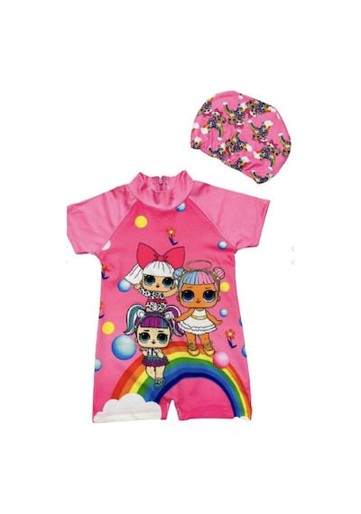 Lolliboomkids Sevimli Lol Bebek Gökkuşağı Hassas Ten Kısa Kollu Hipster Mayo Takımı Bone Dahil 2'li Set