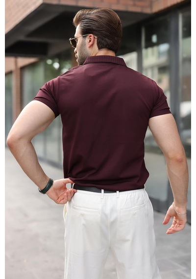 Madmext Mürdüm Regular Fit Polo Yaka Triko Erkek Tişört E7502