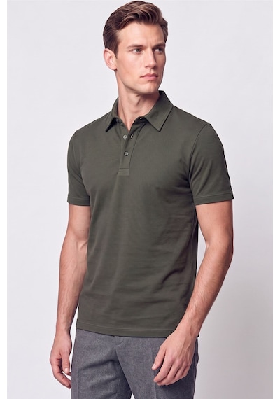 Efor Slim Fit Pamuklu Kıvrılmaz Polo Yaka Haki Tişört Ts 928
