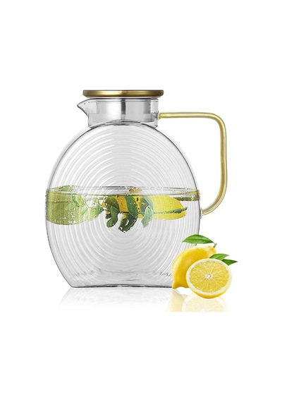 Borosilikat Cam Şeffaf Salyangoz Desenli Sürahi 2500 Ml Buzdolabı Kapağına Uygun