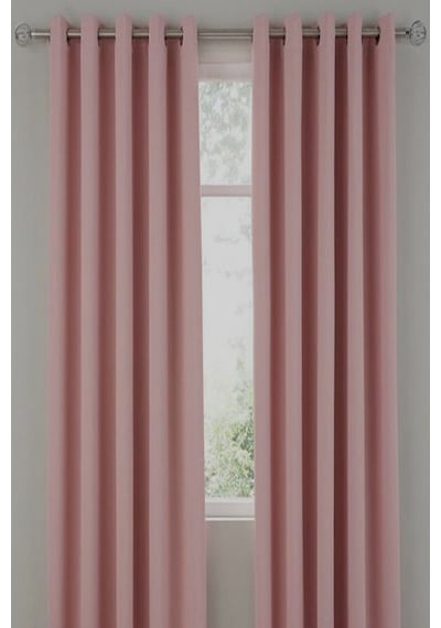Pembe Rustik Perde Kuşgözü Halkalı Boru Halka Dekoring Perde 330 X 270
