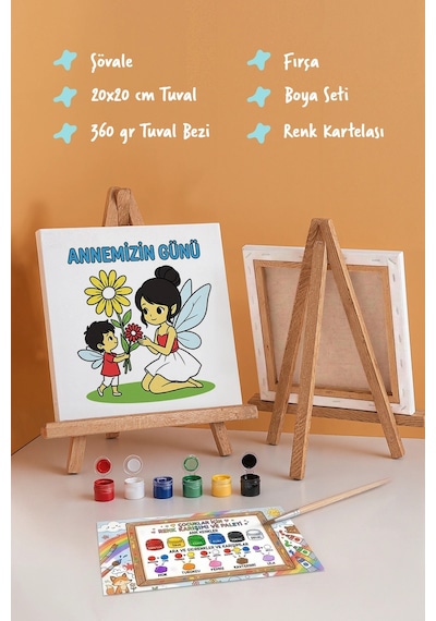 Annemizin Günü Temalı Boyama Tuvali Şövaleli Boya Ve Fırça Seti 20x20 Cm