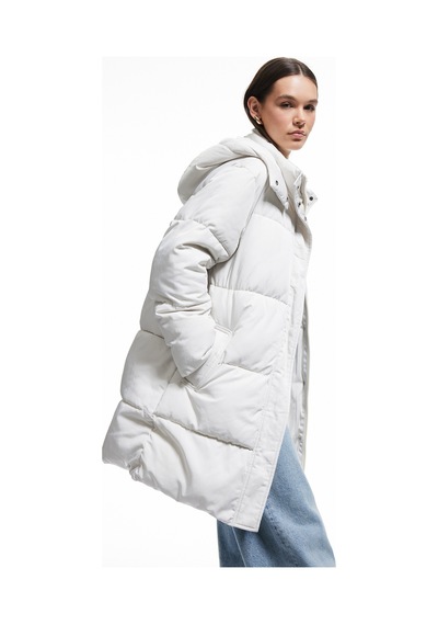 Koton Kapüşonlu Çıtçıt Düğmeli Fermuarlı Oversize Şişme Mont Taş 5wal00011ıw Taş