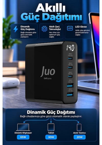 Juo DLC140 140W Gan PD3.1 Hızlı Şarj Cihazı