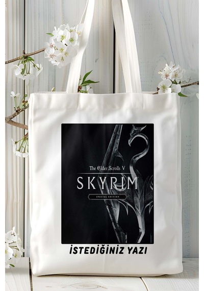 Art Hediye The Elder Scrolls Skyrim Oyun Baskılı Bez Çanta Omuz Çantası Kişiye Özel Model 14 Çok Renkli