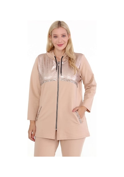 Mia Butik Kadın Büyük Beden Krem Deri Görünümlü İki İplik Ceket-786 Krem