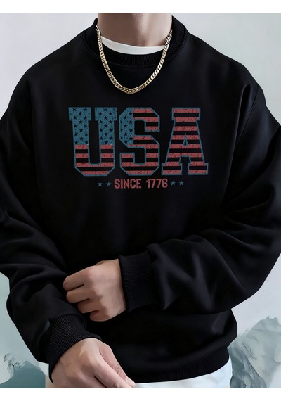 Startmore Startmoreyaratıcı Abd 1776'dan Beri Mektup Desenli Erkek Hoody Cepli Rahat Kapüşonlu Üstler Sokak Stil Siyah