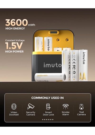 Imuto 3600 Mwh Aa Lityum Şarjlı Pil Seti 8 Li + 8 Yuvalı Şarj Ünitesi
