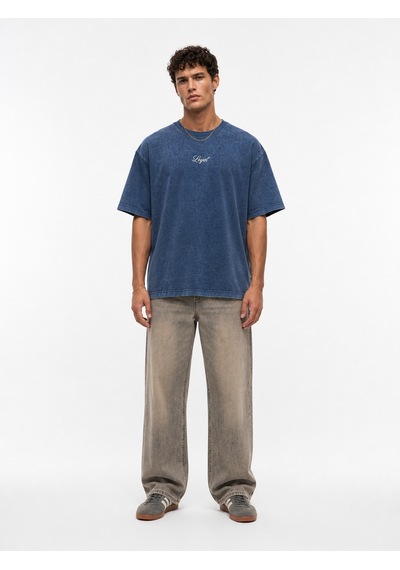 Respire Erkek Nakış Detaylı Yıkamalı Oversize T-shirt Lacivert