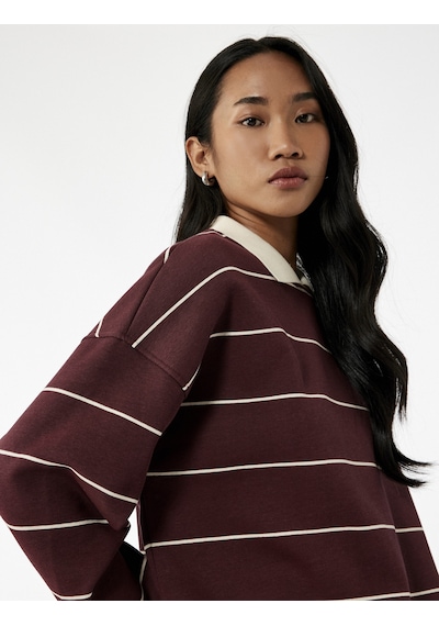 Koton Uzun Kollu Polo Yaka Oversize Sweatshirt Bordo Çizgili 6wal10231ık Bordo Çizgili Koton Uzun Kollu Polo Yaka Oversize Sweatshirt Bordo Çizgili 6wal10231ık Bordo Çizgili