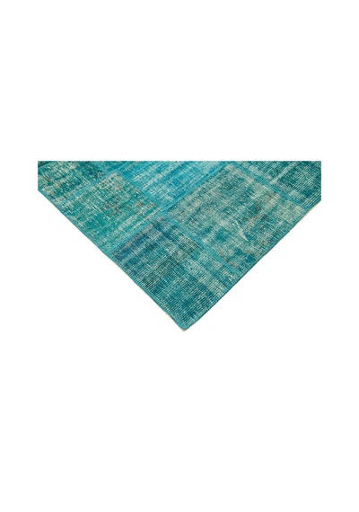Bespoky Patchwork Turkuaz Geometrik Salon Halısı El Dokuma 31983