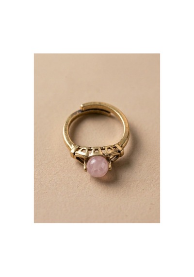 Esoo Jewelry Vintage Taşlı Bohem Ayarlanabilir Kadın Yüzük Antik Pirinç - Pembe Kuvars Açık Pembe