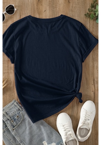 Unisex Fine Baskılı T-shirt Lacivert