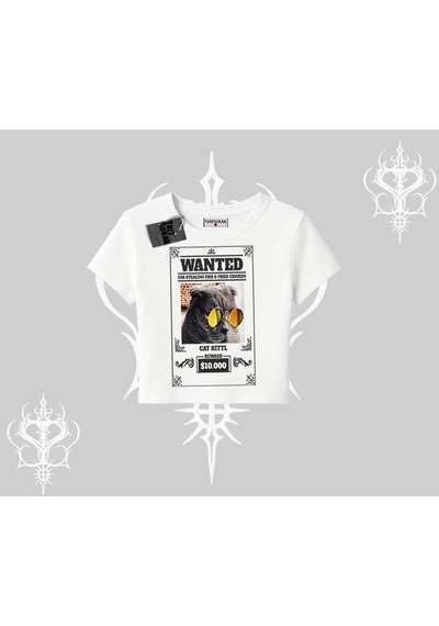 Startmore Startmore Wanted Temalı Kedi Baskılı Babby Tee Tshirt Beyaz